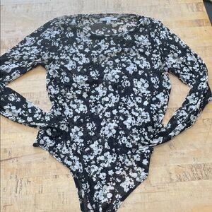 Sheer Black Floral Long-Sleeve Bodysuit